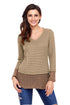 Sexy Tan Lace Sleeve and Hem Thermal Knit Sweater